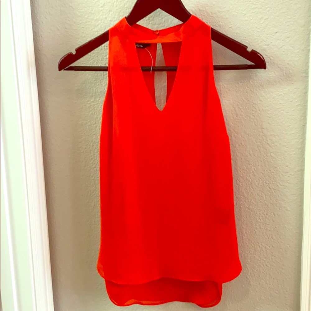 Bebe Red Orange choker neck V top